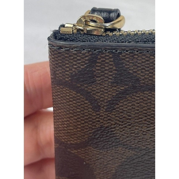 Coach Wallet Corner Zip Signature PVC Wristlet Two-Tone Dark Brown EUC Wallet - Picture 12 of 15